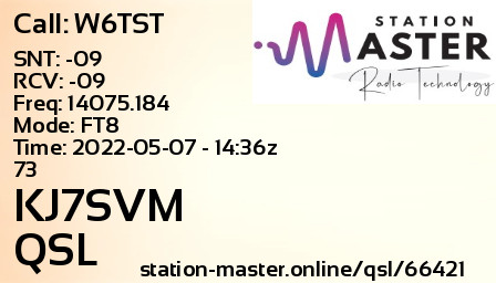 QSL Card for KJ7SVM QSO with W6TST