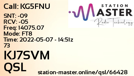 QSL Card for KJ7SVM QSO with KG5FNU