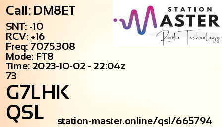 QSL Card for G7LHK QSO with DM8ET