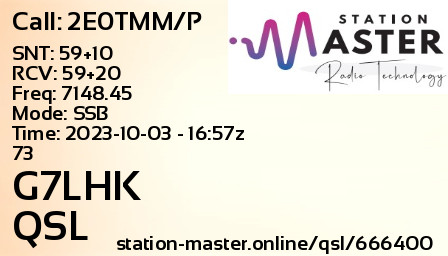 QSL Card for G7LHK QSO with 2E0TMM/P