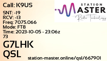 QSL Card for G7LHK QSO with K9US