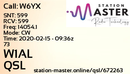QSL Card for W1AL QSO with W6YX
