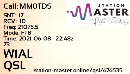 QSL Card for W1AL QSO with MM0TDS