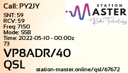 QSL Card for VP8ADR/40 QSO with PY2JY