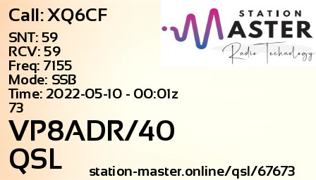 QSL Card for VP8ADR/40 QSO with XQ6CF