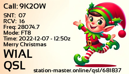 QSL Card for W1AL QSO with 9K2OW