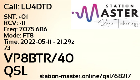QSL Card for VP8BTR/40 QSO with LU4DTD