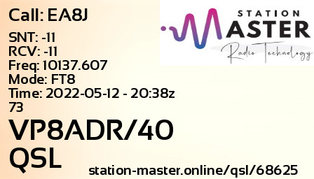 QSL Card for VP8ADR/40 QSO with EA8J