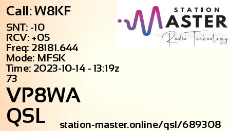 QSL Card for VP8WA QSO with W8KF