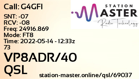 QSL Card for VP8ADR/40 QSO with G4GFI