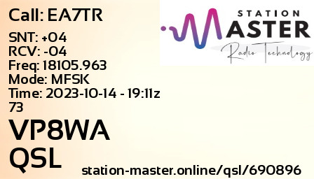 QSL Card for VP8WA QSO with EA7TR