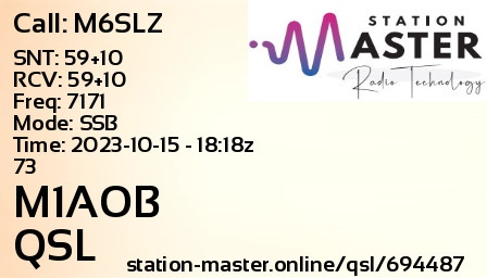 QSL Card for M1AOB QSO with M6SLZ