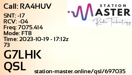 QSL Card for G7LHK QSO with RA4HUV
