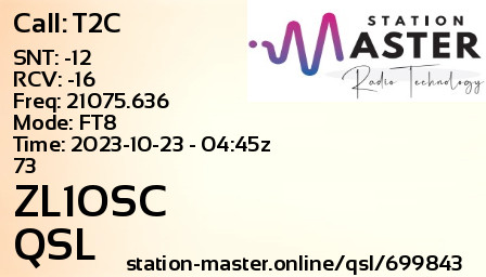 QSL Card for ZL1OSC QSO with T2C