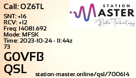 QSL Card for G0VFB QSO with OZ6TL