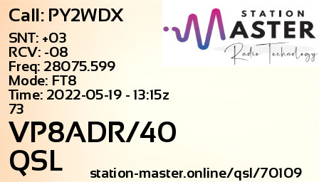 QSL Card for VP8ADR/40 QSO with PY2WDX