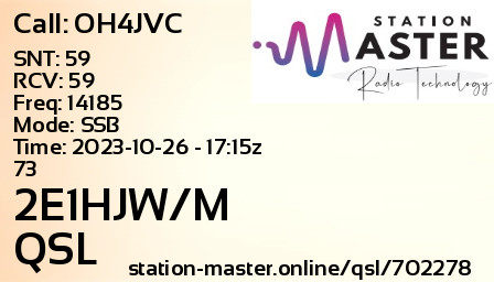 QSL Card for 2E1HJW/M QSO with OH4JVC