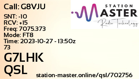 QSL Card for G7LHK QSO with G8VJU