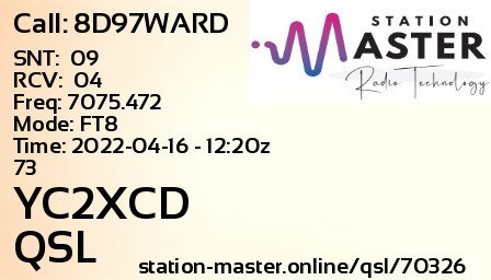QSL Card for YC2XCD QSO with 8D97WARD