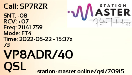 QSL Card for VP8ADR/40 QSO with SP7RZR