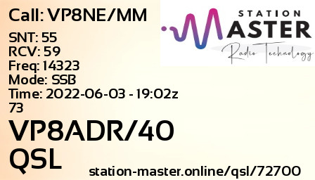 QSL Card for VP8ADR/40 QSO with VP8NE/MM