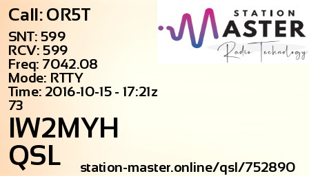 QSL Card for IW2MYH QSO with OR5T