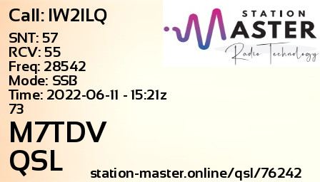 QSL Card for M7TDV QSO with IW2ILQ