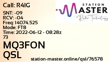 QSL Card for MQ3FON QSO with R4IG