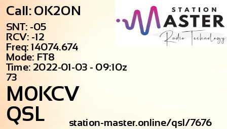 QSL Card for M0KCV QSO with OK2ON