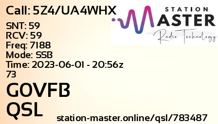 QSL Card for G0VFB QSO with 5Z4/UA4WHX