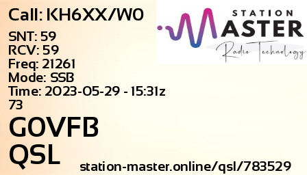 QSL Card for G0VFB QSO with KH6XX/W0