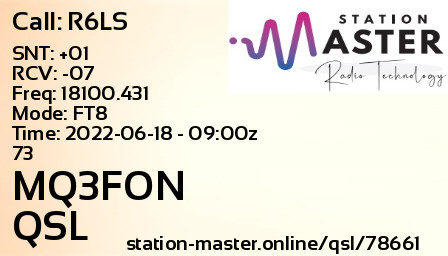 QSL Card for MQ3FON QSO with R6LS