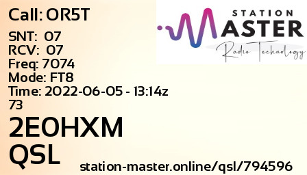 QSL Card for 2E0HXM QSO with OR5T