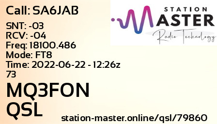 QSL Card for MQ3FON QSO with SA6JAB