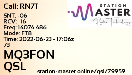 QSL Card for MQ3FON QSO with RN7T