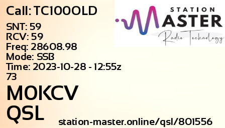 QSL Card for M0KCV QSO with TC100OLD