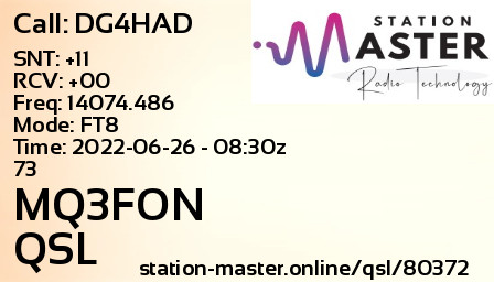 QSL Card for MQ3FON QSO with DG4HAD
