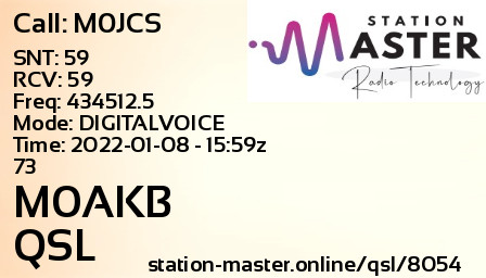 QSL Card for M0AKB QSO with M0JCS