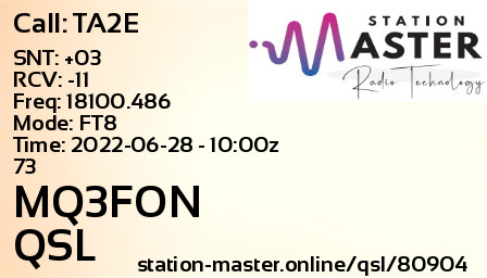 QSL Card for MQ3FON QSO with TA2E