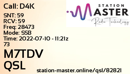 QSL Card for M7TDV QSO with D4K