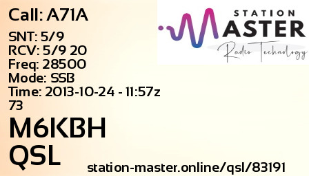 QSL Card for M6KBH QSO with A71A