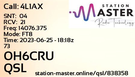 QSL Card for OH6CRU QSO with 4L1AX