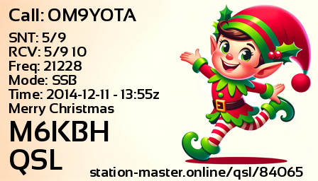 QSL Card for M6KBH QSO with OM9YOTA