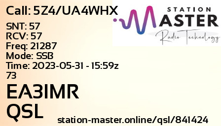 QSL Card for EA3IMR QSO with 5Z4/UA4WHX