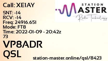 QSL Card for VP8ADR QSO with XE1AY
