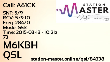 QSL Card for M6KBH QSO with A61CK