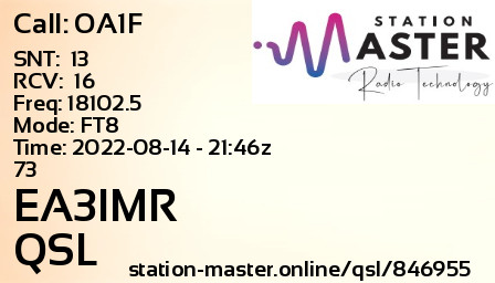 QSL Card for EA3IMR QSO with OA1F