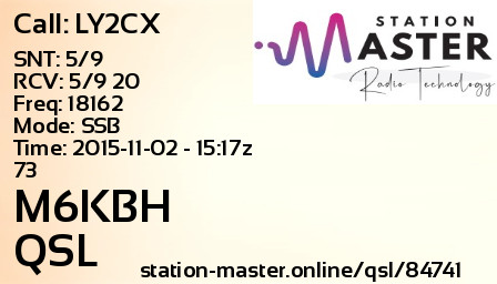 QSL Card for M6KBH QSO with LY2CX