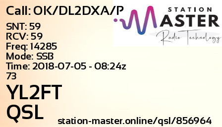 QSL Card for YL2FT QSO with OK/DL2DXA/P