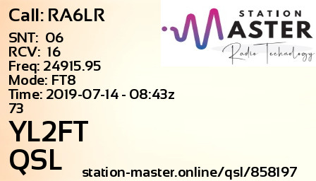 QSL Card for YL2FT QSO with RA6LR